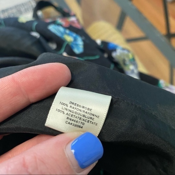 Anthropologie Moulinette Soeurs Black Floral Print Green Belt Sleeveless Dress - Picture 15 of 15